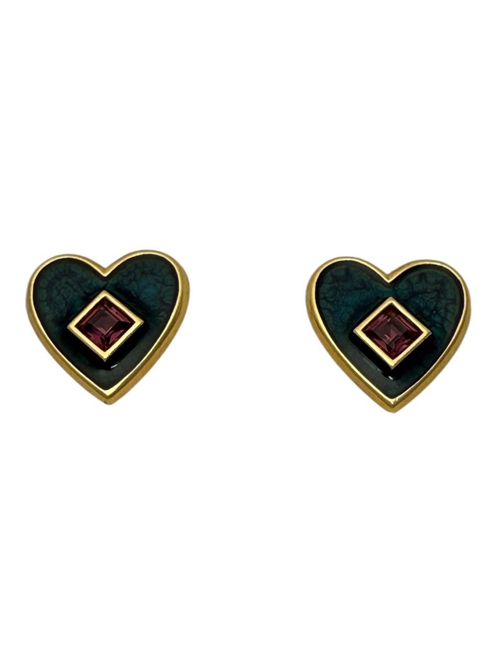 Rare Vintage Yves Saint Laurent (YSL) Enamel Heart Post Stud Earrings